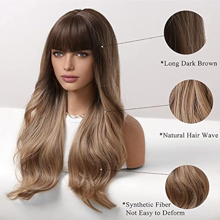 DILLARDS Haircube Long Brown Wigs For Women Wig, Synthetic Curly Hair Wig With Fringe 24 Inches - Image 3